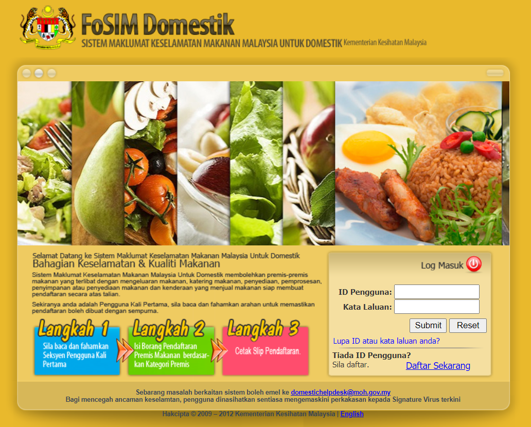 Pendaftaran Premis Pengusaha Makanan di Rumah (Home-Based) dalam Sistem FoSIM Domestik KKM